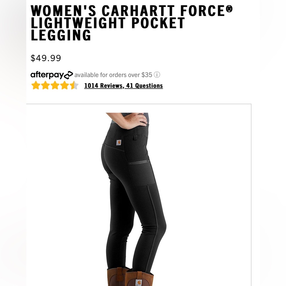 Women’s Carhartt Force Black lightweight pocket Leggings 1X 16/18W